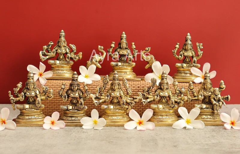 Eight Manifestations of Devi Lakshmi in Brass Ashta lakshmi Brass Idols Set Of 8 Pieces - 3.5 Inch Height