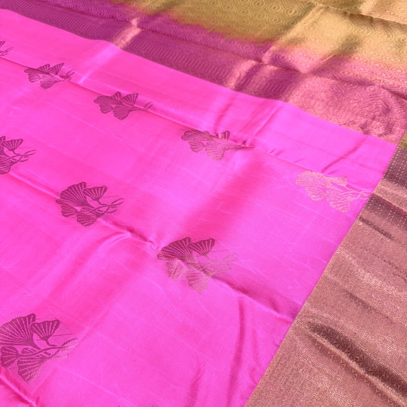 Cupid Pink Kanchipuram with Mango Yellow