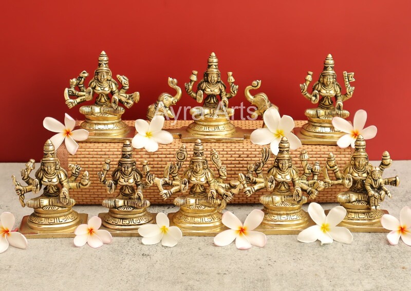 Eight Manifestations of Devi Lakshmi in Brass Ashta lakshmi Brass Idols Set Of 8 Pieces - 3.5 Inch Height