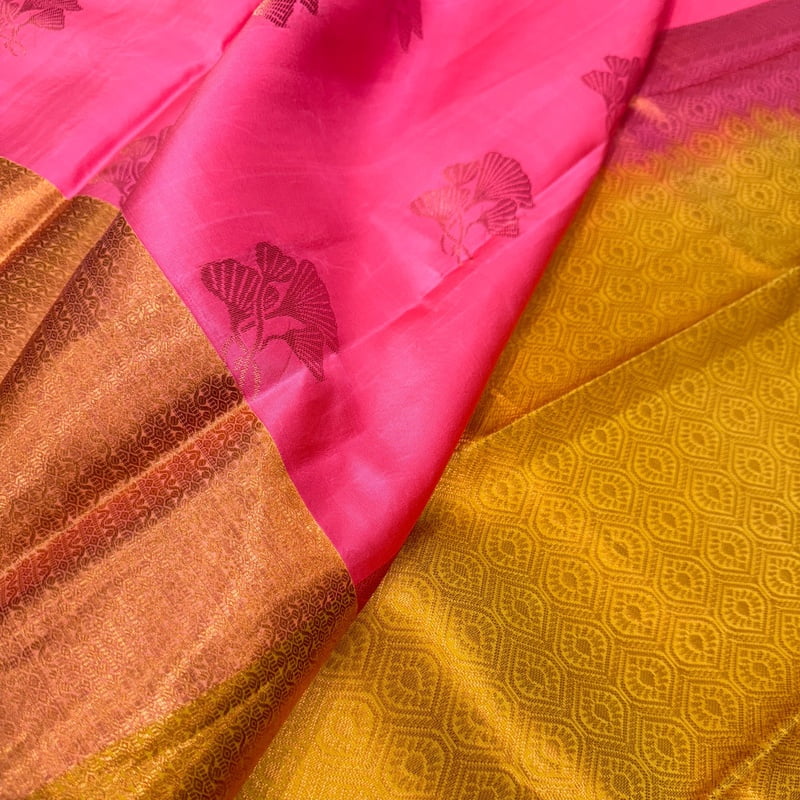 Cupid Pink Kanchipuram with Mango Yellow