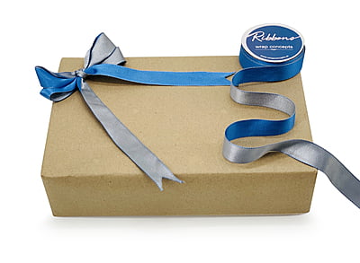 Reversible Ribbon - Azure Blue with Grey