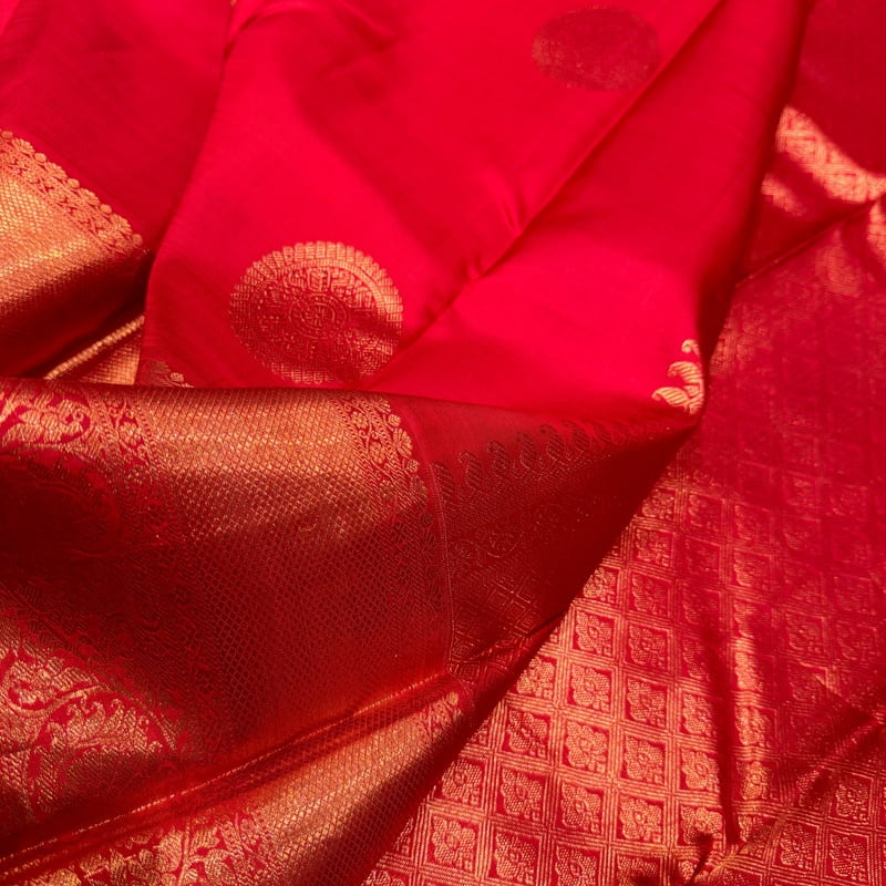 Chilli Red Kanchipuram with Chakra Motifs