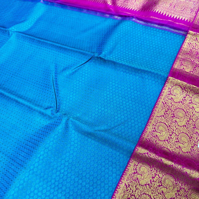 Breeze Blue Kanchipuram with Scarlet Pink