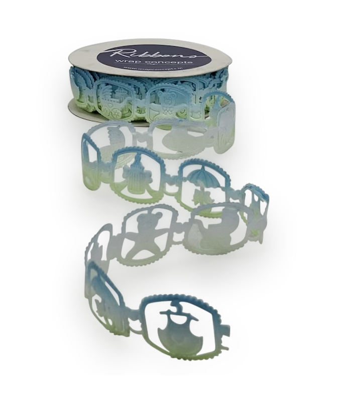 Teddy, Stroller, Bottle Cut-Work Shaded Ribbon