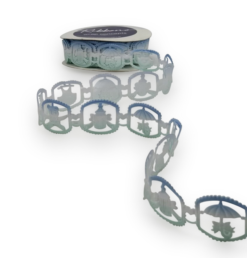 Teddy, Stroller, Bottle Cut-Work Shaded Ribbon