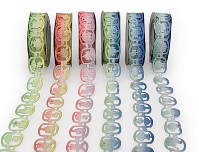 Teddy, Stroller, Bottle Cut-Work Shaded Ribbon