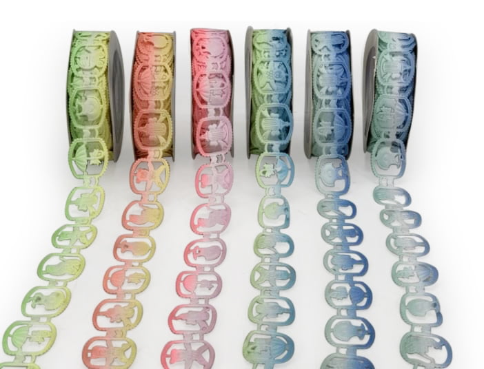 Teddy, Stroller, Bottle Cut-Work Shaded Ribbon