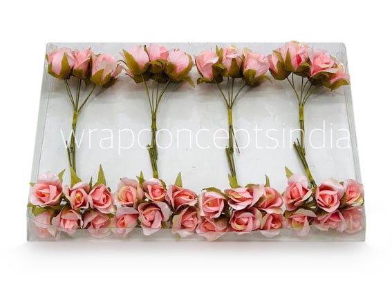 Peachy Pink Rose Buds on Stick