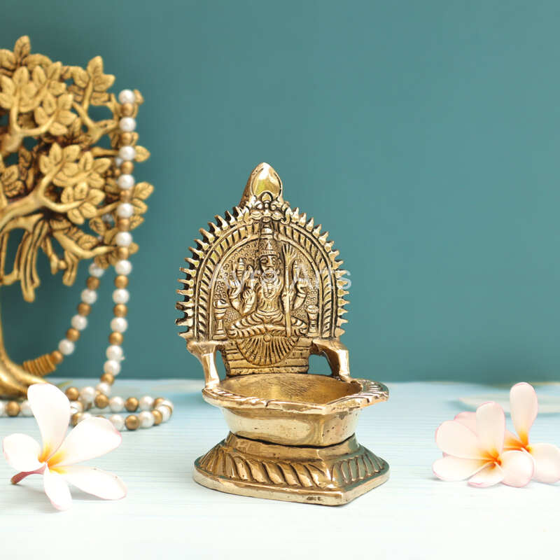 Brass Kamakshi Deepam/Lalitha Devi Deepam - 5 inch Height