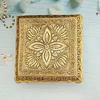 Brass Square Chowki Platform with Elephant Leg Design - 10 Inch Length