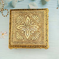 Brass Square Chowki Platform with Elephant Leg Design - 10 Inch Length