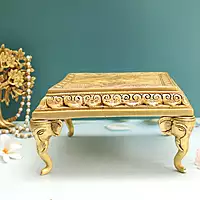 Brass Square Chowki Platform with Elephant Leg Design - 10 Inch Length