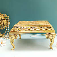 Brass Square Chowki Platform with Elephant Leg Design - 10 Inch Length