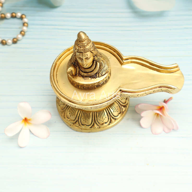 Brass Shiva Lingam with Shiva Face for Pooja - 5.5 Inch Height