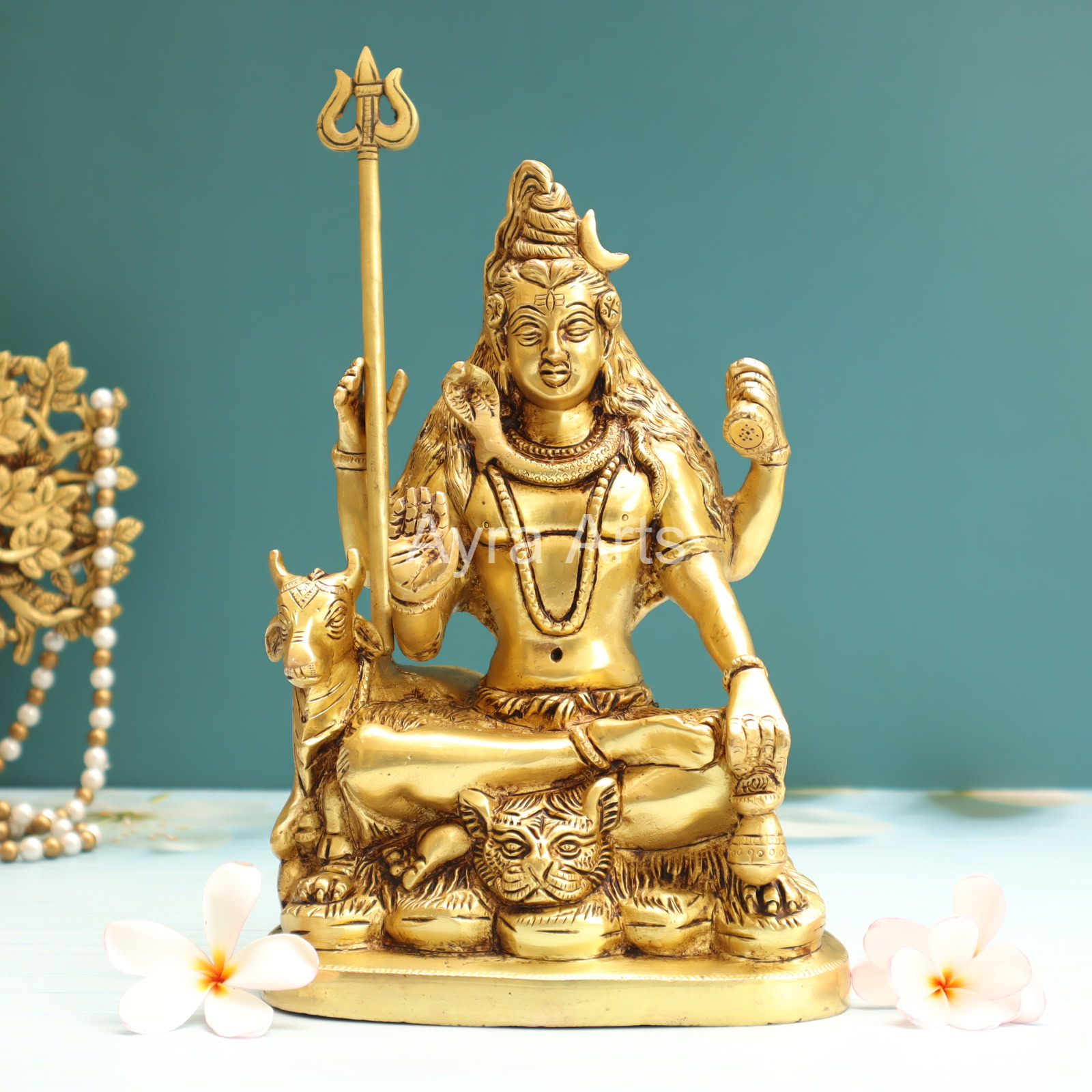 Blessing Lord Shiva with Nandi In Brass - 9 Inch Height
