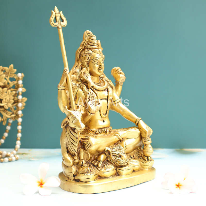 Blessing Lord Shiva with Nandi In Brass - 9 Inch Height