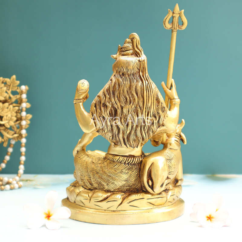 Blessing Lord Shiva with Nandi In Brass - 9 Inch Height