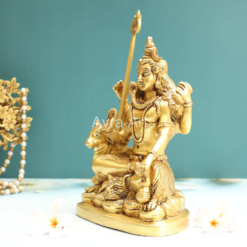 Blessing Lord Shiva with Nandi In Brass - 9 Inch Height