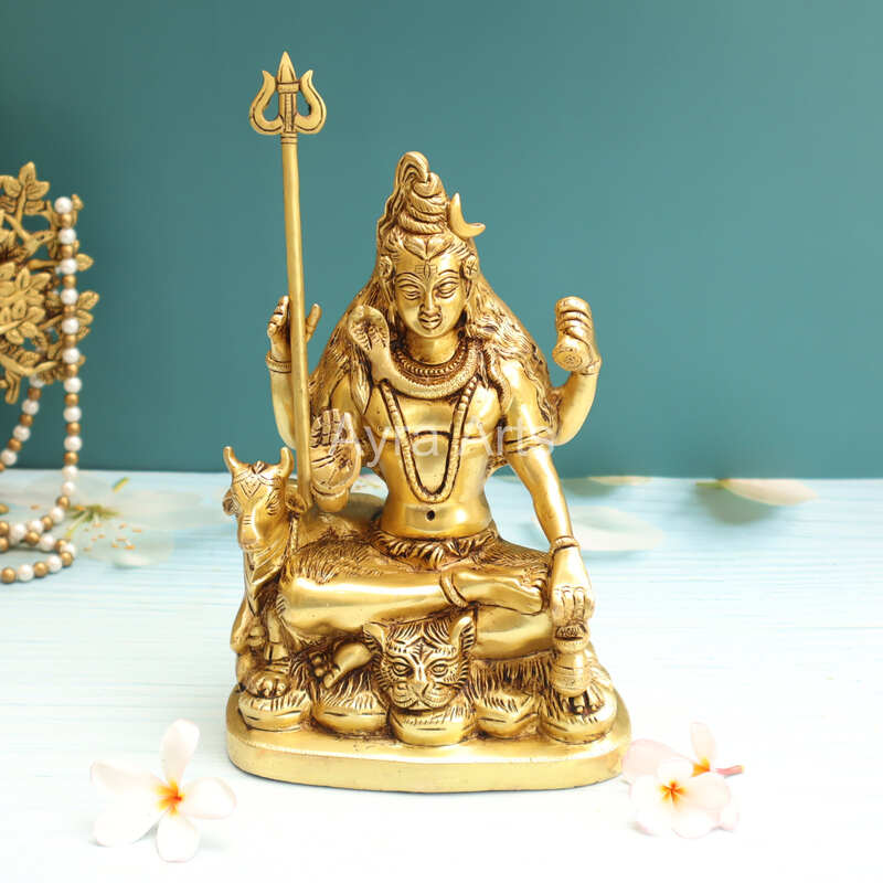 Blessing Lord Shiva with Nandi In Brass - 9 Inch Height