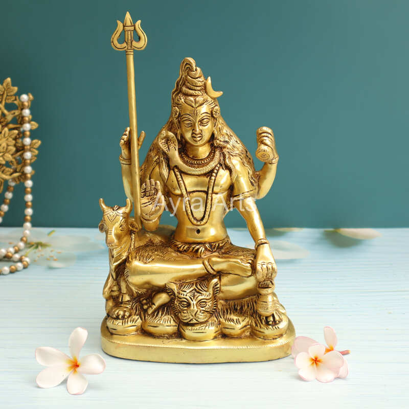 Blessing Lord Shiva with Nandi In Brass - 9 Inch Height