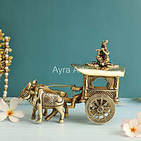 Brass Superfine Bullock Cart With Krishna On Top Of Cart - 6 Inch Height