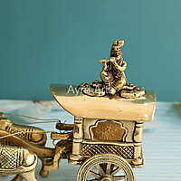 Brass Superfine Bullock Cart With Krishna On Top Of Cart - 6 Inch Height