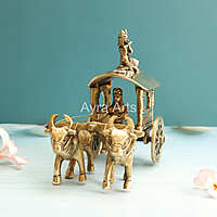 Brass Superfine Bullock Cart With Krishna On Top Of Cart - 6 Inch Height