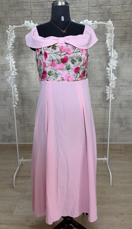 Pink Embroidered A-Line Dress