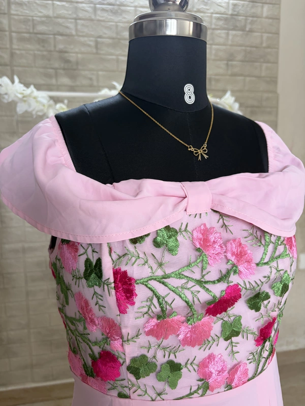 Pink Embroidered A-Line Dress