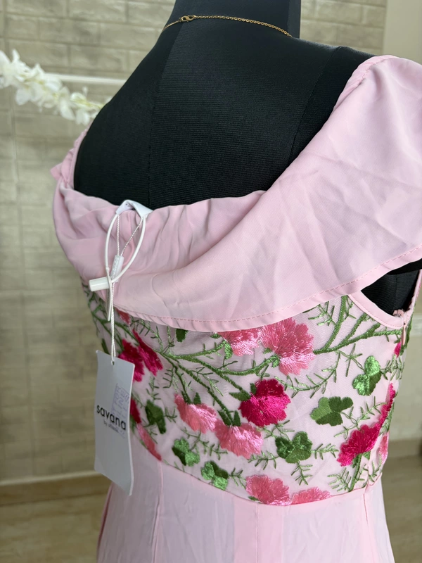 Pink Embroidered A-Line Dress