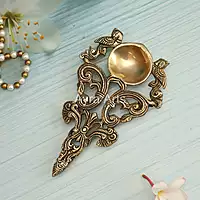 Twin Peacock Design Round Brass Pooja Aarti Spoon - 7 Inch Lenght