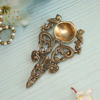 Twin Peacock Design Round Brass Pooja Aarti Spoon - 7 Inch Lenght