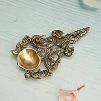 Twin Peacock Design Round Brass Pooja Aarti Spoon - 7 Inch Lenght