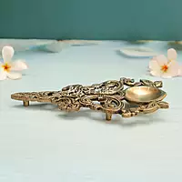 Twin Peacock Design Round Brass Pooja Aarti Spoon - 7 Inch Lenght