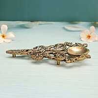 Twin Peacock Design Round Brass Pooja Aarti Spoon - 7 Inch Lenght