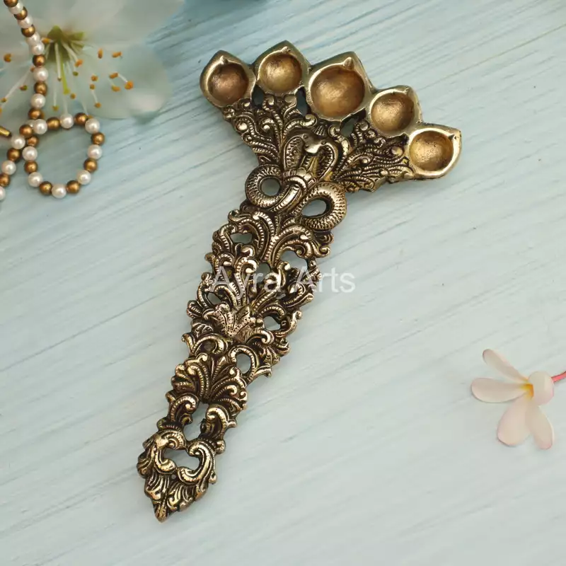Brass Naga Panch Aarti Harati Spoon for Pooja - 10 Inch Height