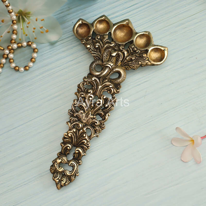 Brass Naga Panch Aarti Harati Spoon for Pooja - 10 Inch Height