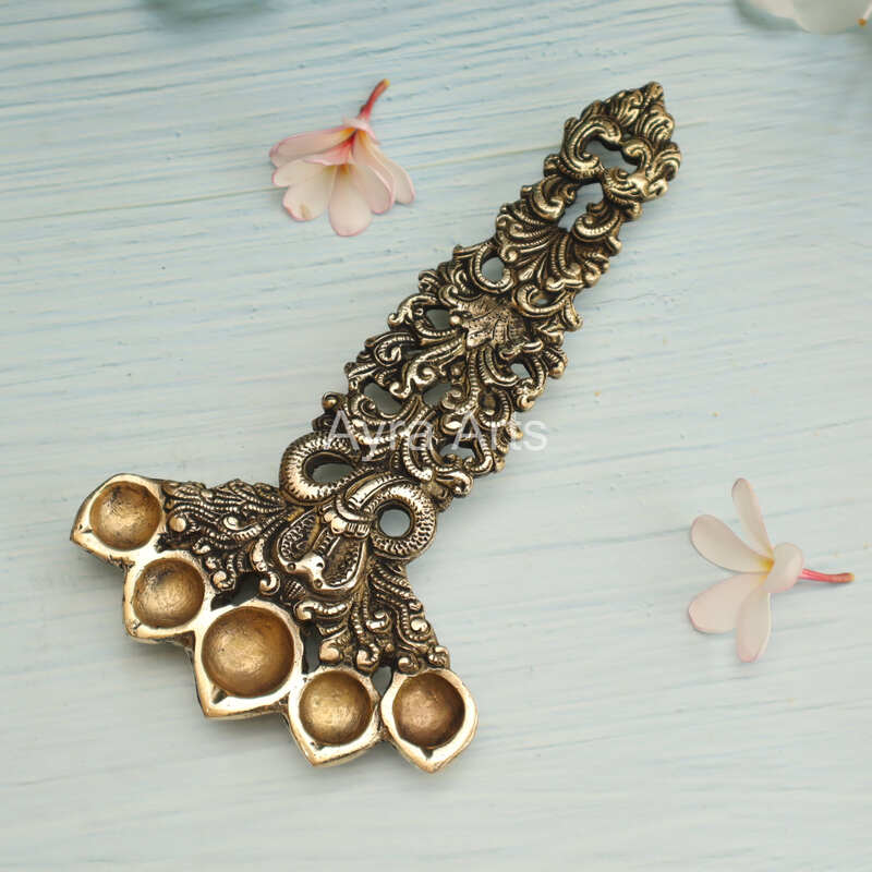 Brass Naga Panch Aarti Harati Spoon for Pooja - 10 Inch Height
