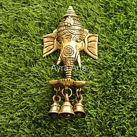 Brass Ganesh Wall Hanging Three wick Diya And Bells for Home Temple Decor- 8.5 Inch Height