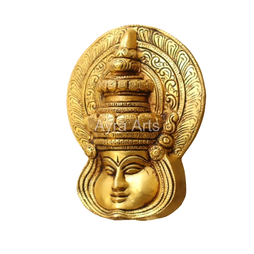 Brass Traditional Kathakali Mask Wall Hanging Head for Home Decor - 5.5 Inch Height
