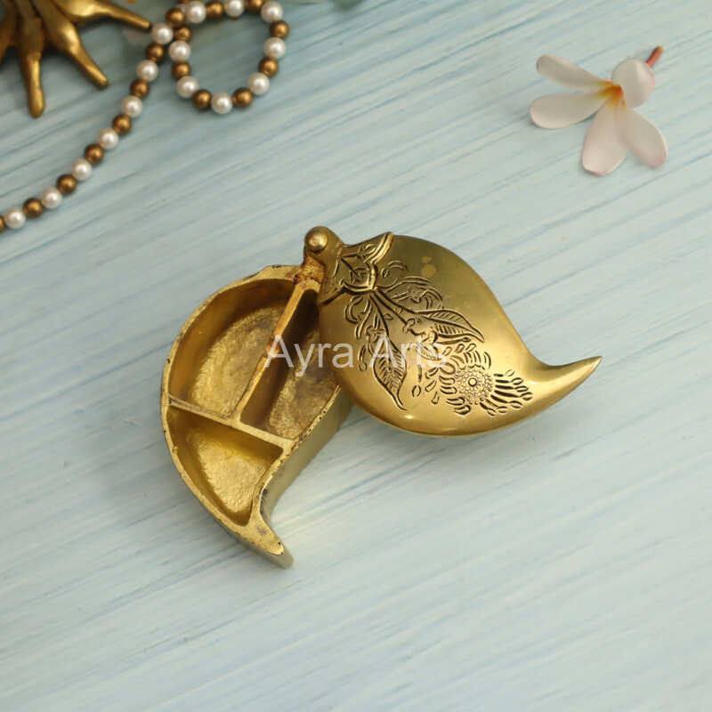 Brass Mango Shaped Kumkum Haldi Box - 4.5 Inch Length