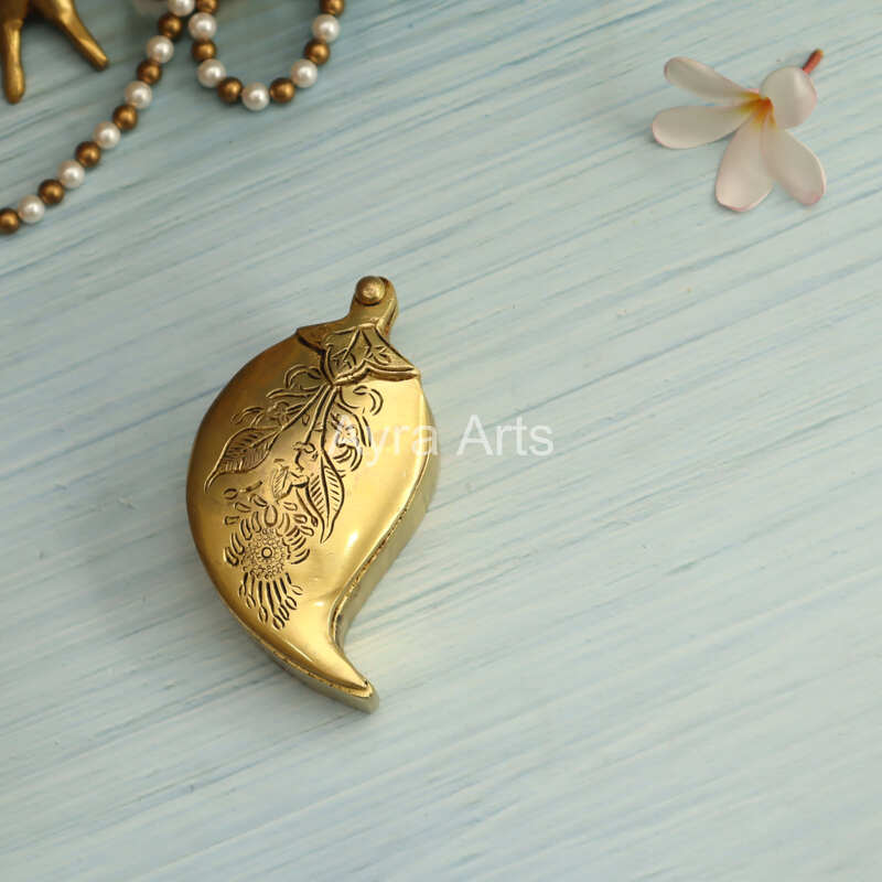 Brass Mango Shaped Kumkum Haldi Box - 4.5 Inch Length