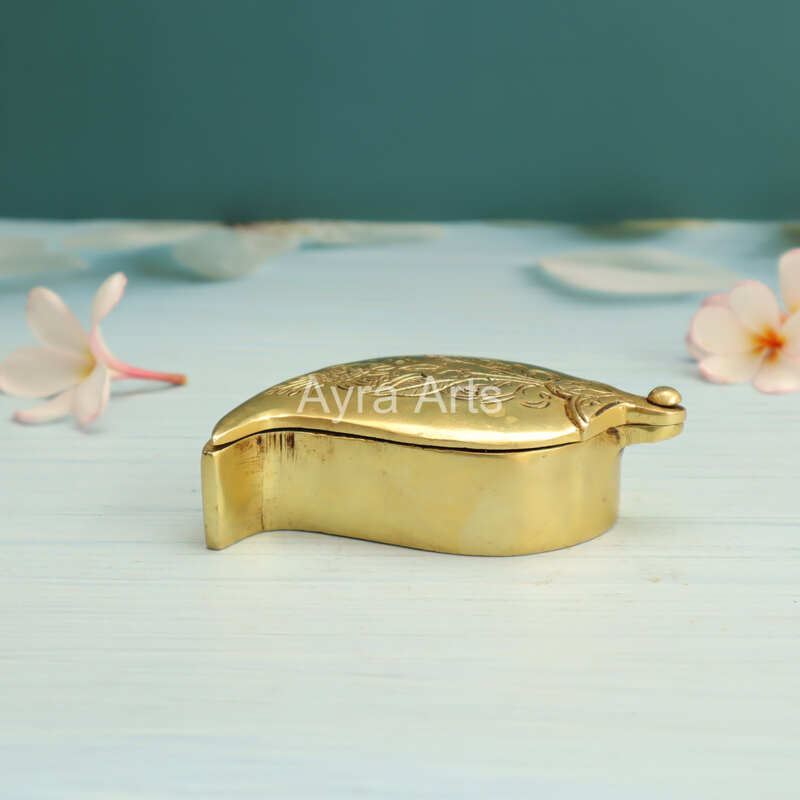 Brass Mango Shaped Kumkum Haldi Box - 4.5 Inch Length