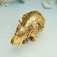 Brass Elephant Engarved with Laxmi Ganesh on The Top - 5.5 Inch Height