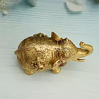 Brass Elephant Engarved with Laxmi Ganesh on The Top - 5.5 Inch Height