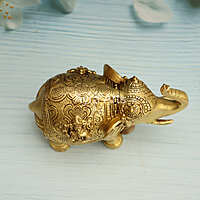 Brass Elephant Engarved with Laxmi Ganesh on The Top - 5.5 Inch Height