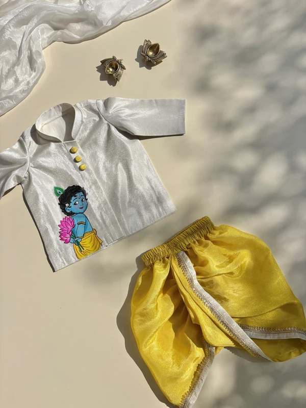 Kamal Krishna Handpainted Tissue Silk Dhoti Set