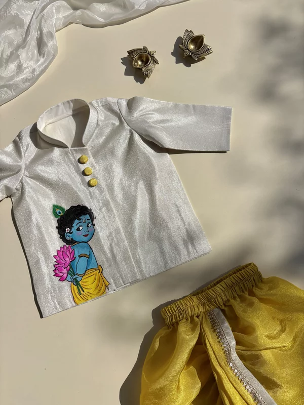 Kamal Krishna Handpainted Tissue Silk Dhoti Set