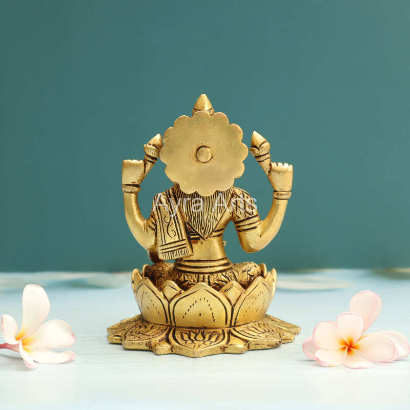 Buy Beautiful Brass Lakshmi Statue Sitting on Lotus Flower With Kalash - 5.5 Inch Height