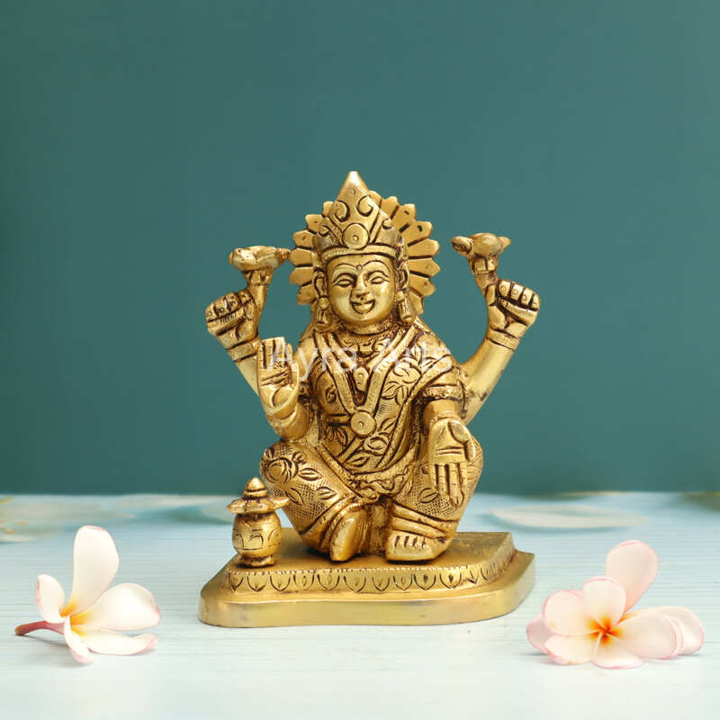 Goddess Laxmi Statue in Brass with Kalash - 6 Inch Height
